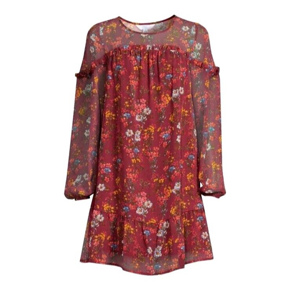 Time And Tru Long Sleeve Floral Print Ruffle Yoke Dress Women Size Medium (8-10)